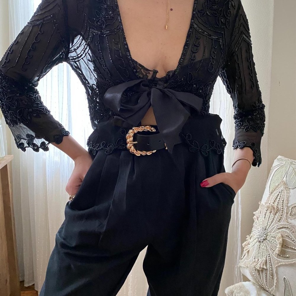 SOLD Papell Boutique Beaded Cropped Evening C - Picture 2 of 8